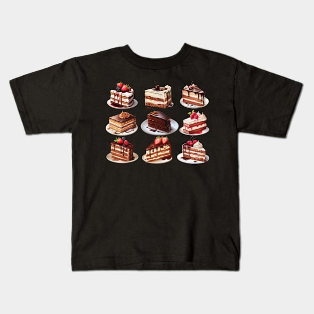 Delicious Cakes, 9 Different Yummy Cakes Kids T-Shirt by Bootyfreeze